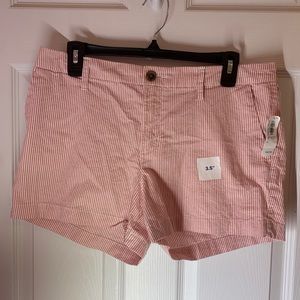 Salmon and white striped shorts